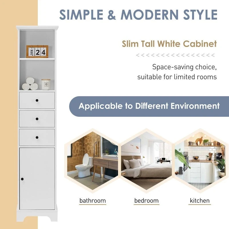 Freestanding Bathroom Storage Cabinet with 3 Drawers and Adjustable Shelf