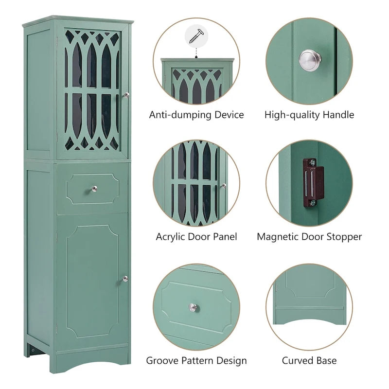 Merax Freestanding Tall Bathroom Cabinet with Acrylic Door