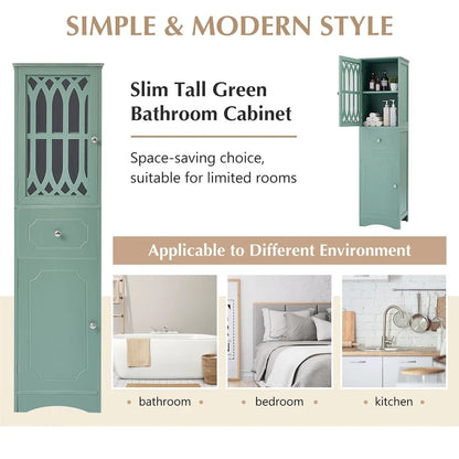 Merax Freestanding Tall Bathroom Cabinet with Acrylic Door