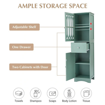 Merax Freestanding Tall Bathroom Cabinet with Acrylic Door