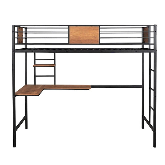 Merax Twin Metal Loft Bed with Desk and Shelf