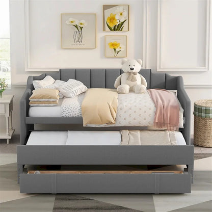 Merax Twin Upholstered Daybed with Trundle, 3 Drawers