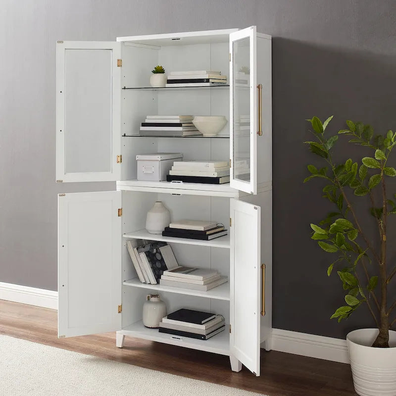Crosley Roarke Pantry Storage Cabinet With Glass Door Hutch