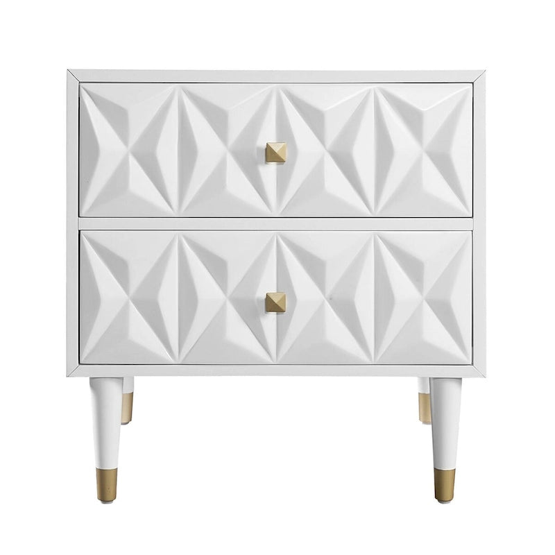 27 White Geometric Patterned Two Drawer Nightstand