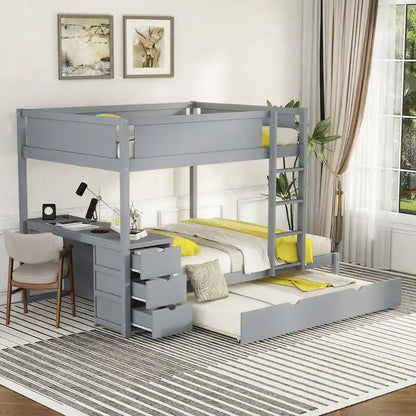 Full-Over-Full Bunk Bed with Twin size Trundle, Storage and Desk, Full Size Bunk Bed