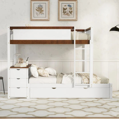 Full-Over-Full Bunk Bed with Twin size Trundle, Storage and Desk, Full Size Bunk Bed
