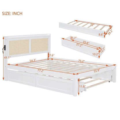 Full Size Bed Frame with Rattan Headboard
