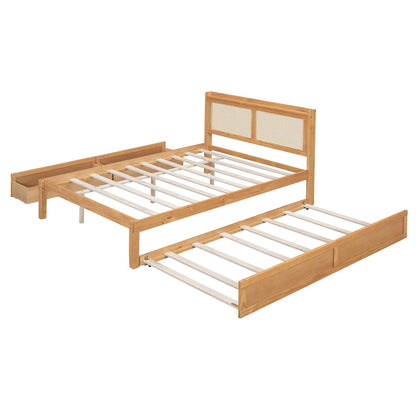 Full Size Bed Frame with Rattan Headboard