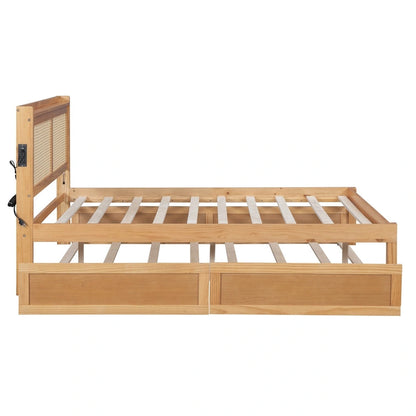 Full Size Bed Frame with Rattan Headboard