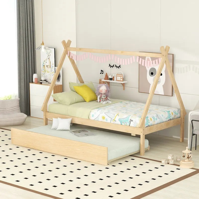 Twin size Tent Floor Bed with Trundle
