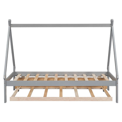 Twin size Tent Floor Bed with Trundle