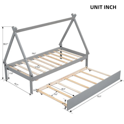 Twin size Tent Floor Bed with Trundle