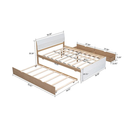 Modern Farmhouse Style Wooden Full Size Platform Bed Frame with Twin Size Trundle Bed