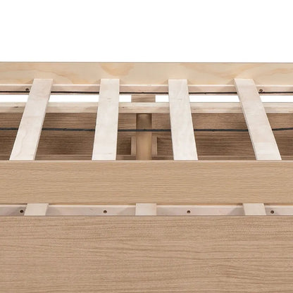 Modern Farmhouse Style Wooden Full Size Platform Bed Frame with Twin Size Trundle Bed