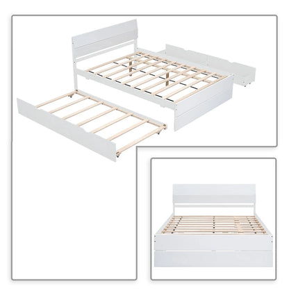 Modern Farmhouse Style Wooden Full Size Platform Bed Frame with Twin Size Trundle Bed