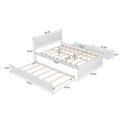 Modern Farmhouse Style Wooden Full Size Platform Bed Frame with Twin Size Trundle Bed