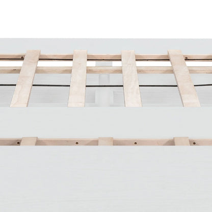 Modern Farmhouse Style Wooden Full Size Platform Bed Frame with Twin Size Trundle Bed