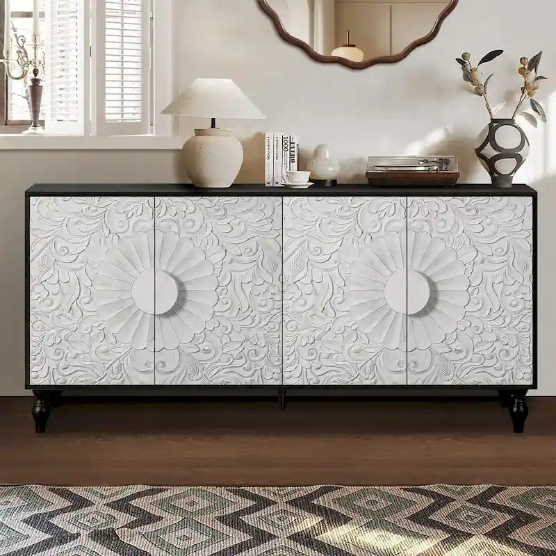 Carved Symmetrical Design Door Sideboards
