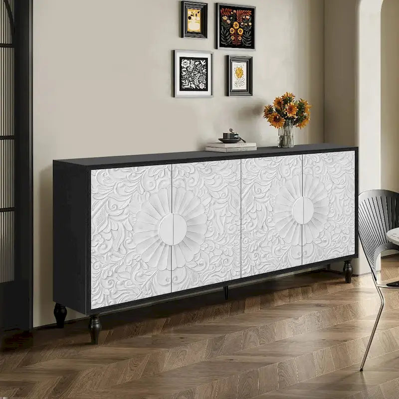 Carved Symmetrical Design Door Sideboards