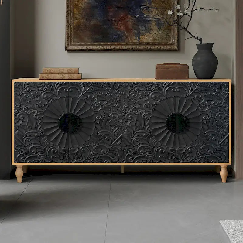 Carved Symmetrical Design Door Sideboards