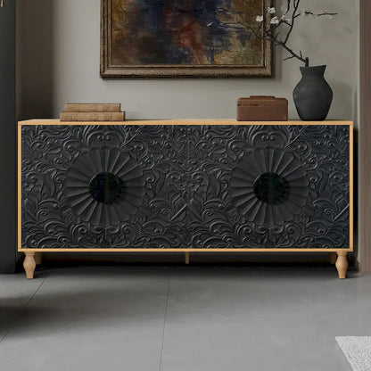 Carved Symmetrical Design Door Sideboards