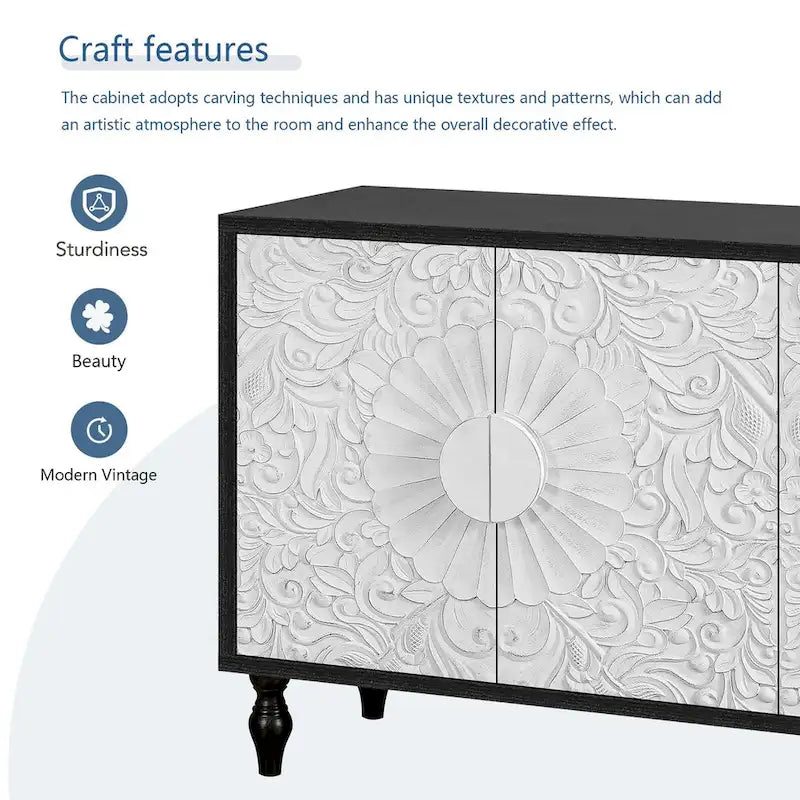 Carved Symmetrical Design Door Sideboards