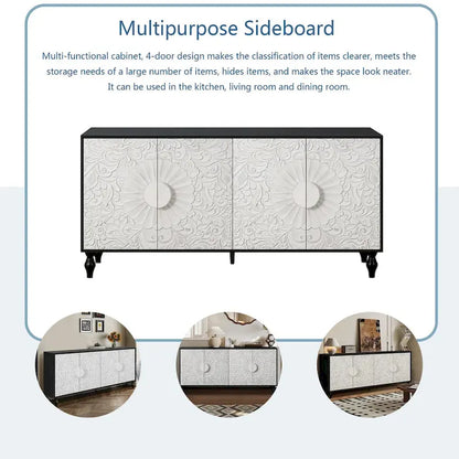 Carved Symmetrical Design Door Sideboards