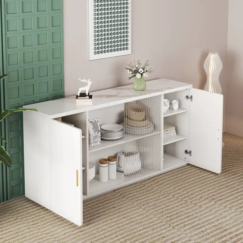 Modern Wooden Side Cabinets with 2 Doors and 1 Glass Doors