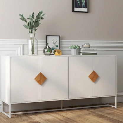 Solid Wood Square Shape Handle Deisign Sideboard with Doors