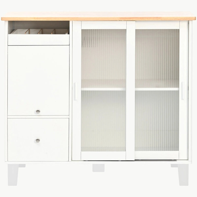 Kitchen Island with Drop Leaf, LED Light Kitchen Cart on Wheels