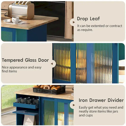 Kitchen Island with Drop Leaf, LED Light Kitchen Cart on Wheels