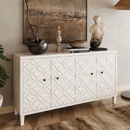 Accent Cabinet 4 Door Wooden Cabinet Sideboard Buffet Server Cabinet - N/A