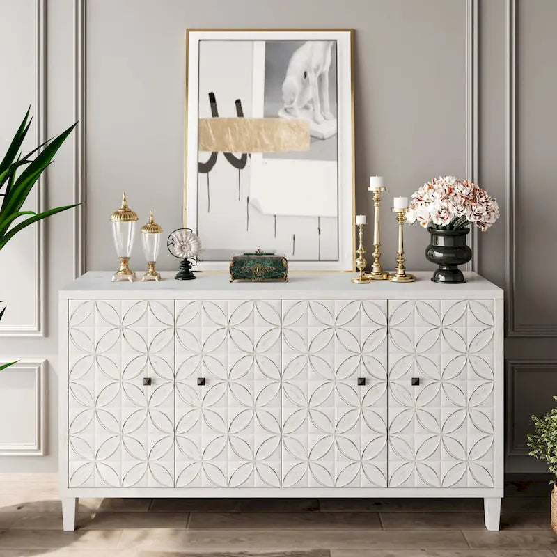 Accent Cabinet 4 Door Wooden Cabinet Sideboard Buffet Server Cabinet - N/A