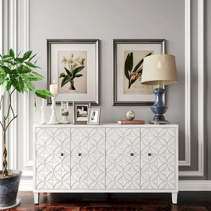 Accent Cabinet 4 Door Wooden Cabinet Sideboard Buffet Server Cabinet - N/A
