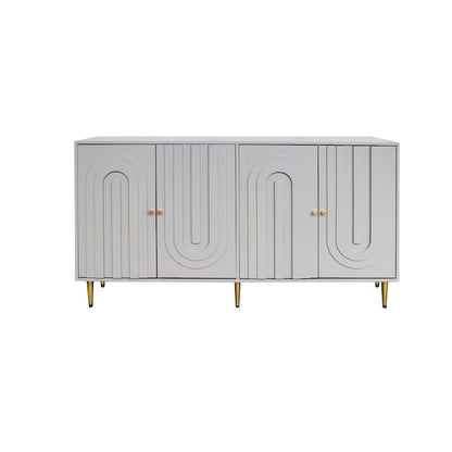Modern Gray Lacquered 4 Door Wooden Cabinet Sideboard Buffet Server Cabinet - N/A