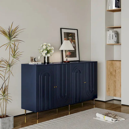 Modern Gray Lacquered 4 Door Wooden Cabinet Sideboard Buffet Server Cabinet - N/A