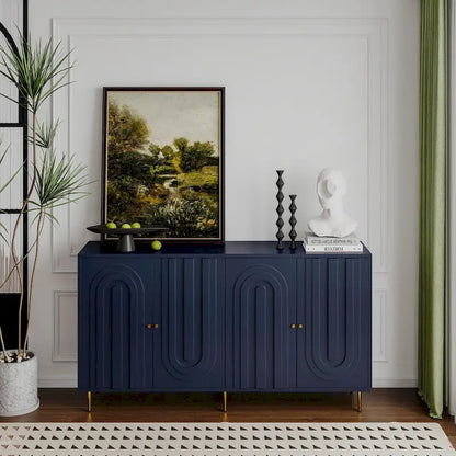 Modern Gray Lacquered 4 Door Wooden Cabinet Sideboard Buffet Server Cabinet - N/A
