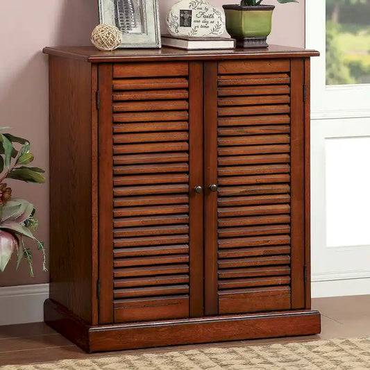 30 Modern Transitional Design 1pc Shoe Cabinet Oak Finish Adjustable Shelves - N/A