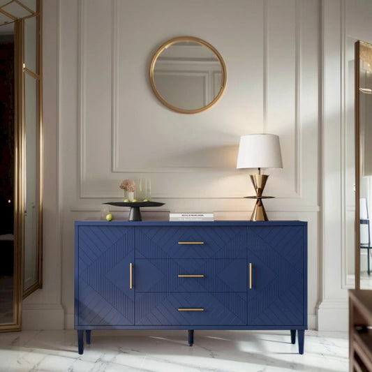 Functional 2-Door 3-Drawer Cabinet with Carved Effect