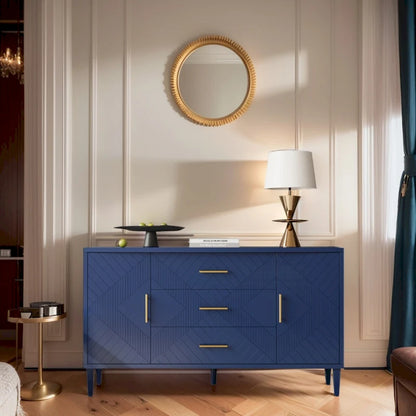 Functional 2-Door 3-Drawer Cabinet with Carved Effect