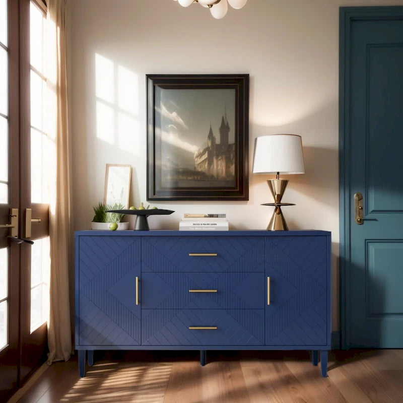 Functional 2-Door 3-Drawer Cabinet with Carved Effect