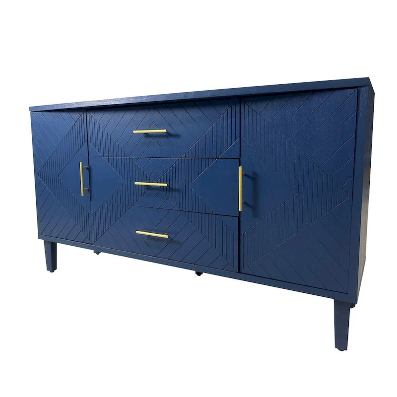 Functional 2-Door 3-Drawer Cabinet with Carved Effect