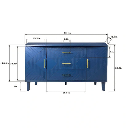 Functional 2-Door 3-Drawer Cabinet with Carved Effect