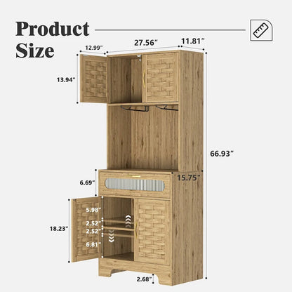 67 Tall Pantry Buffet Cabinet Freestanding Hutch Cupboard for Home, Kitchen,Tall Freestanding Liquor Cabinet Bar