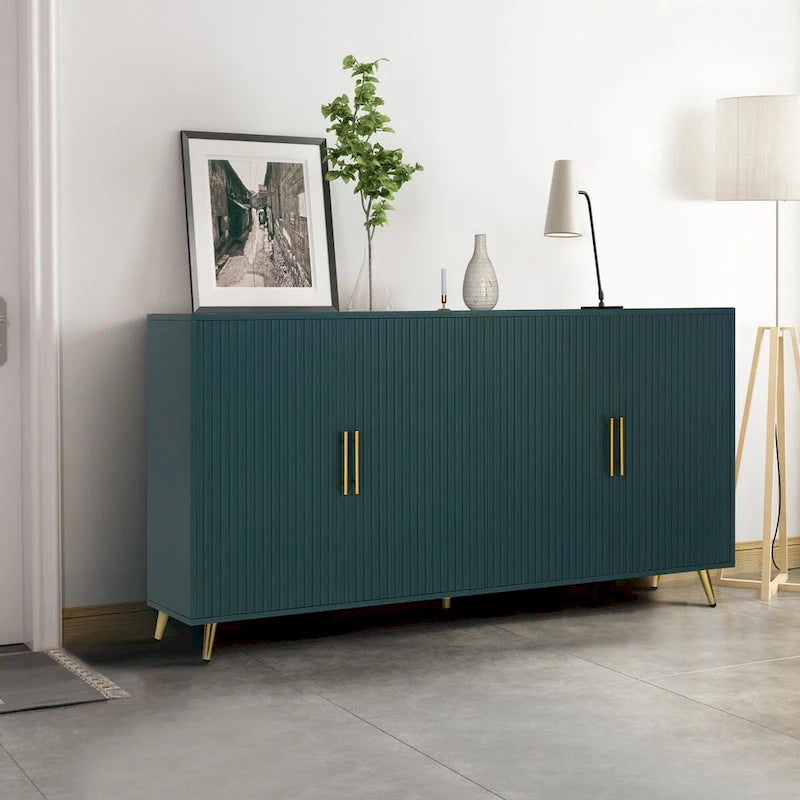 Wood Tv Stand With Storage Cabinet & Adjustable Shelves