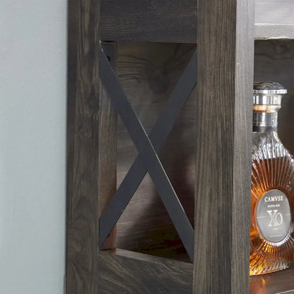 Coffee Bar Cabinet with Hollow Out Barn Design Wood Cabinet