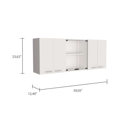 59-inch Two Center Glass Doors Wall Cabinet White