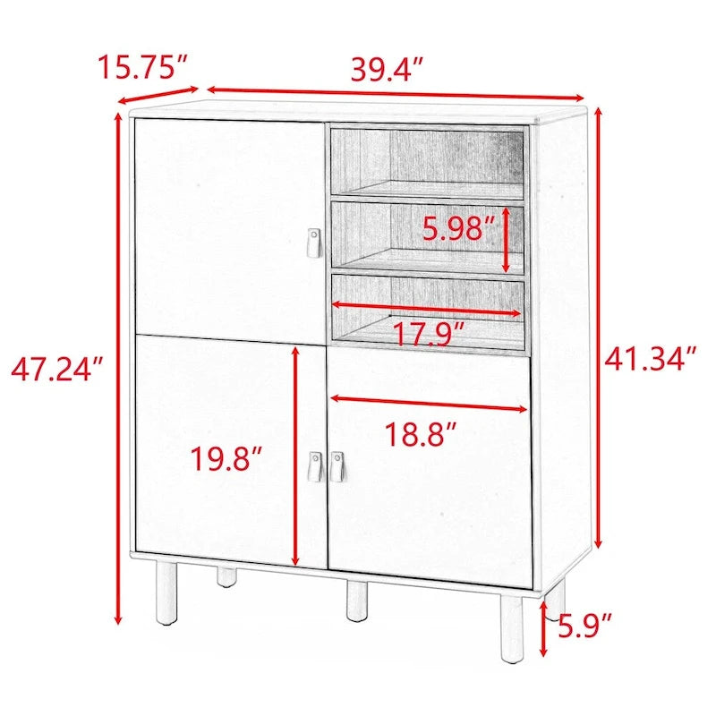 Modern Wood Sideboard Cabinet with Round Legs and Shelf - N/A