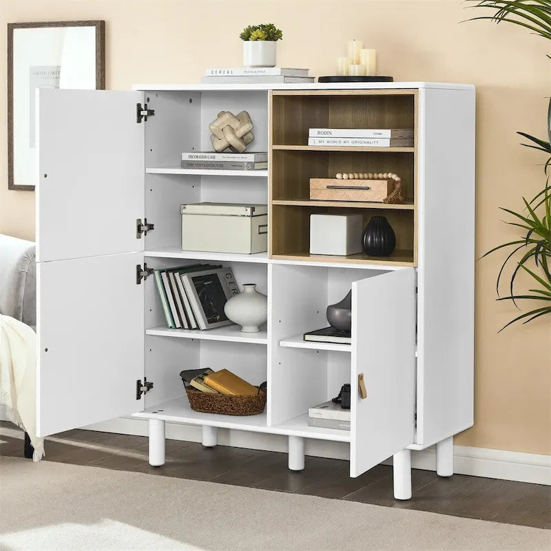 Modern Wood Sideboard Cabinet with Round Legs and Shelf - N/A
