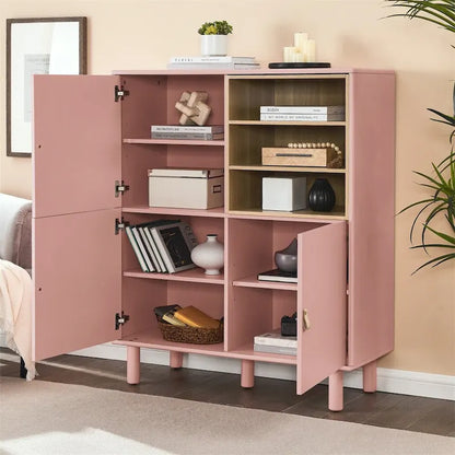 Modern Wood Sideboard Cabinet with Round Legs and Shelf - N/A